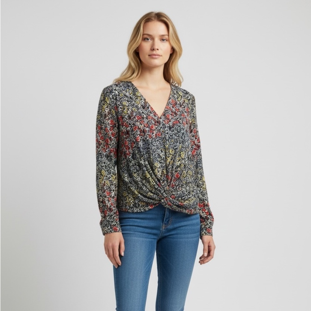 a.n.a V-Neck Blouse with Criss Crossed Hemline Medium